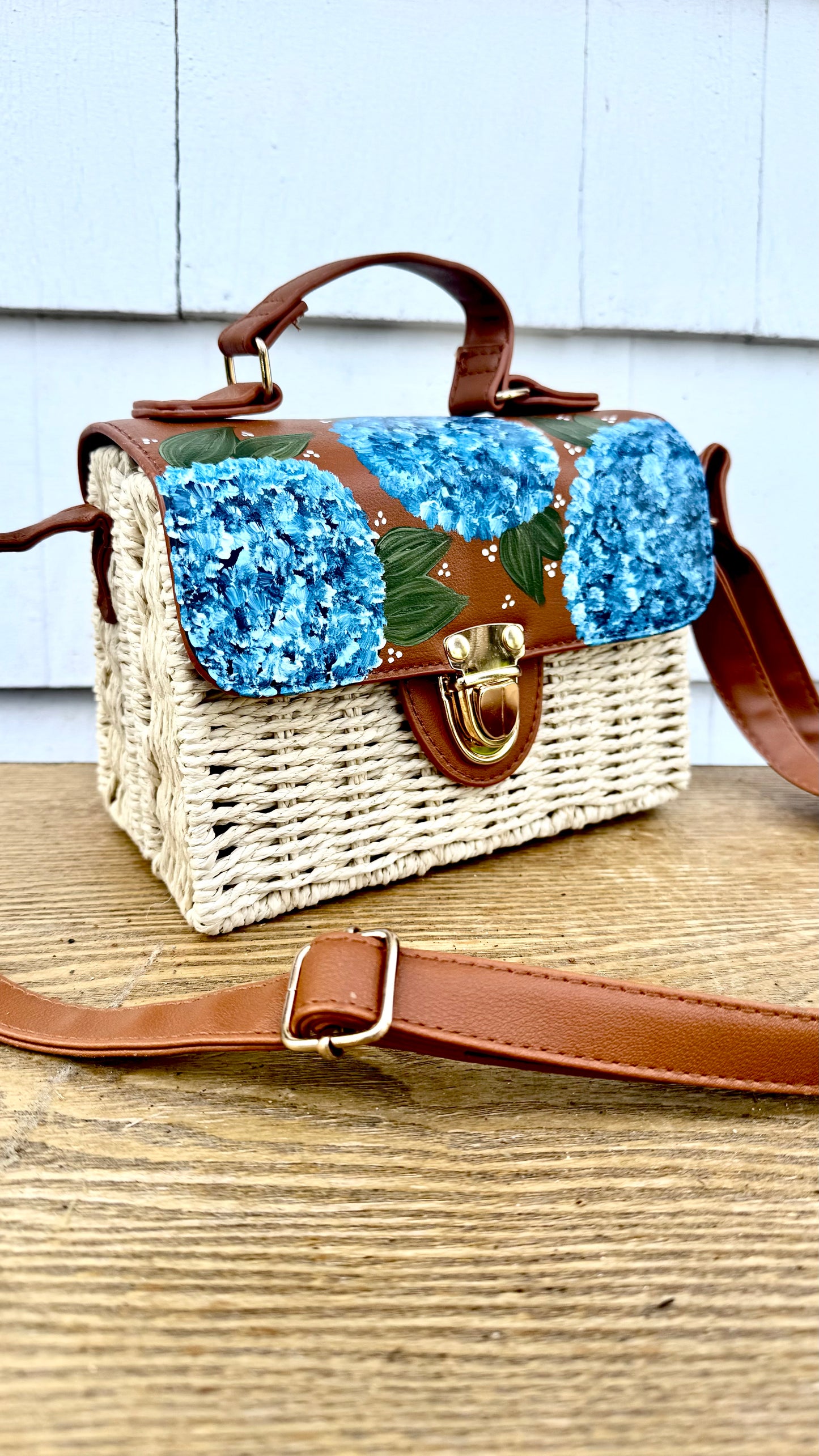 Hydrangea Collection- Hand Painted Straw Bags