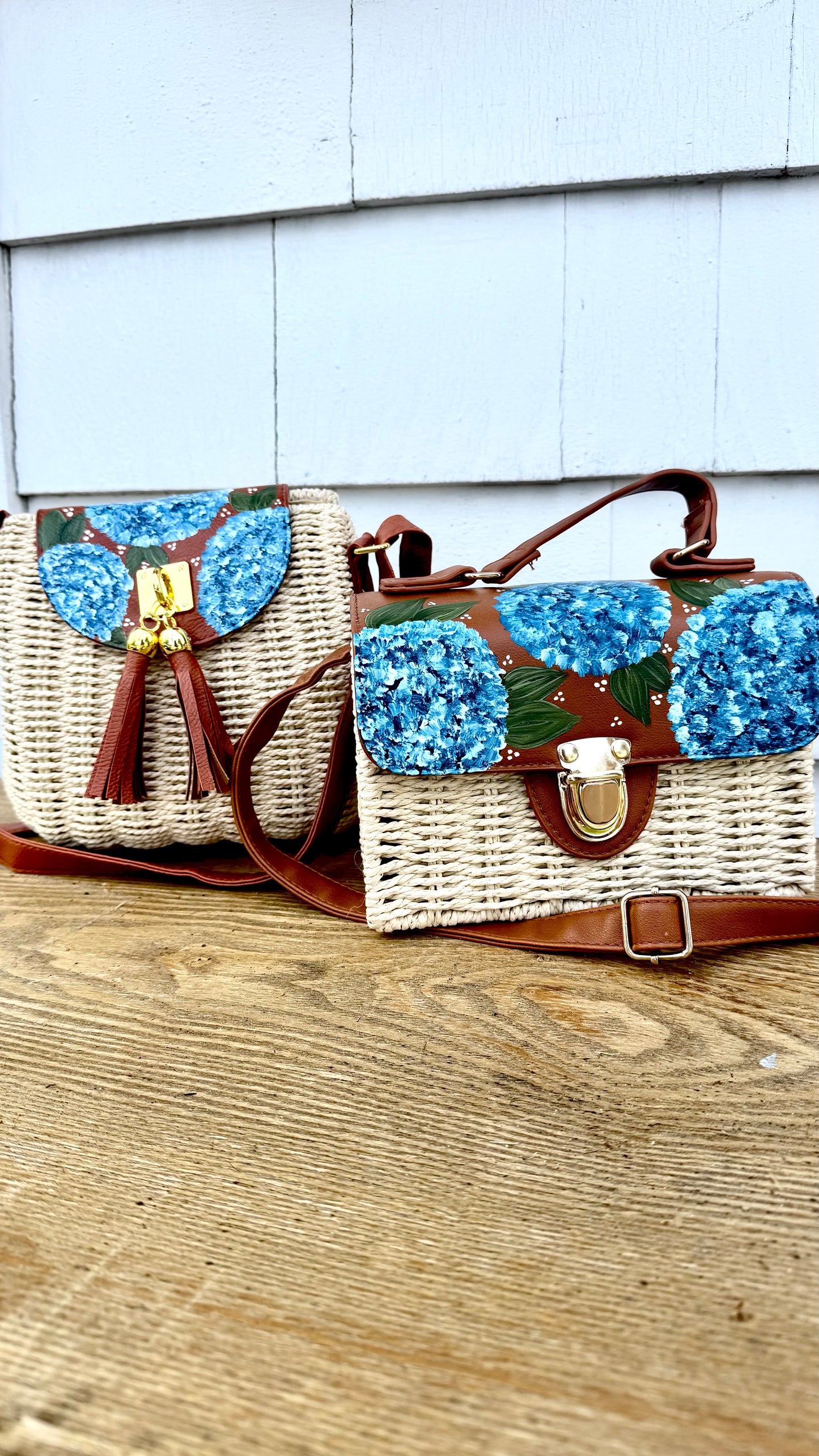 Hydrangea Collection- Hand Painted Straw Bags