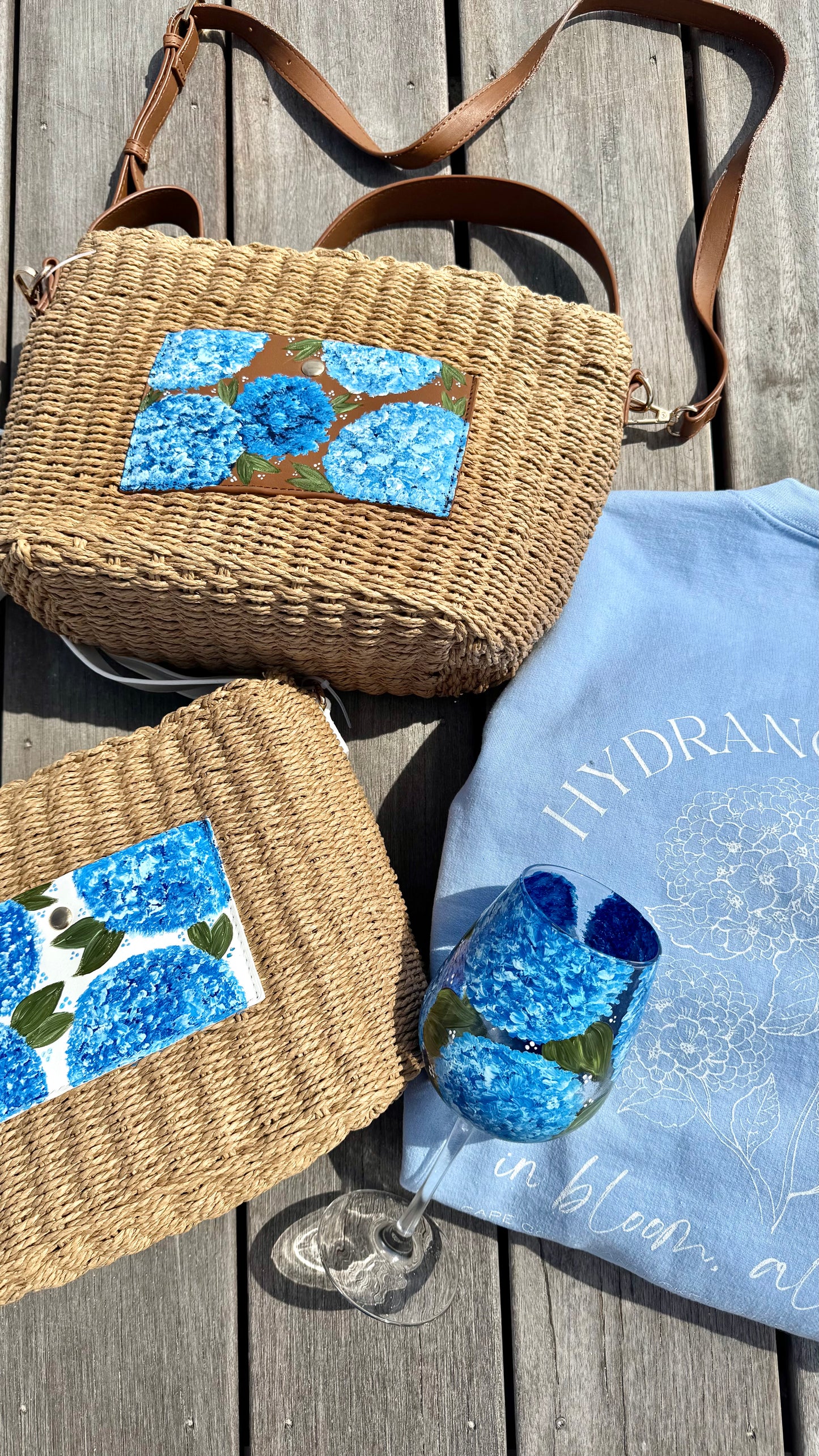 Hydrangea Collection- Hand Painted Straw Bags