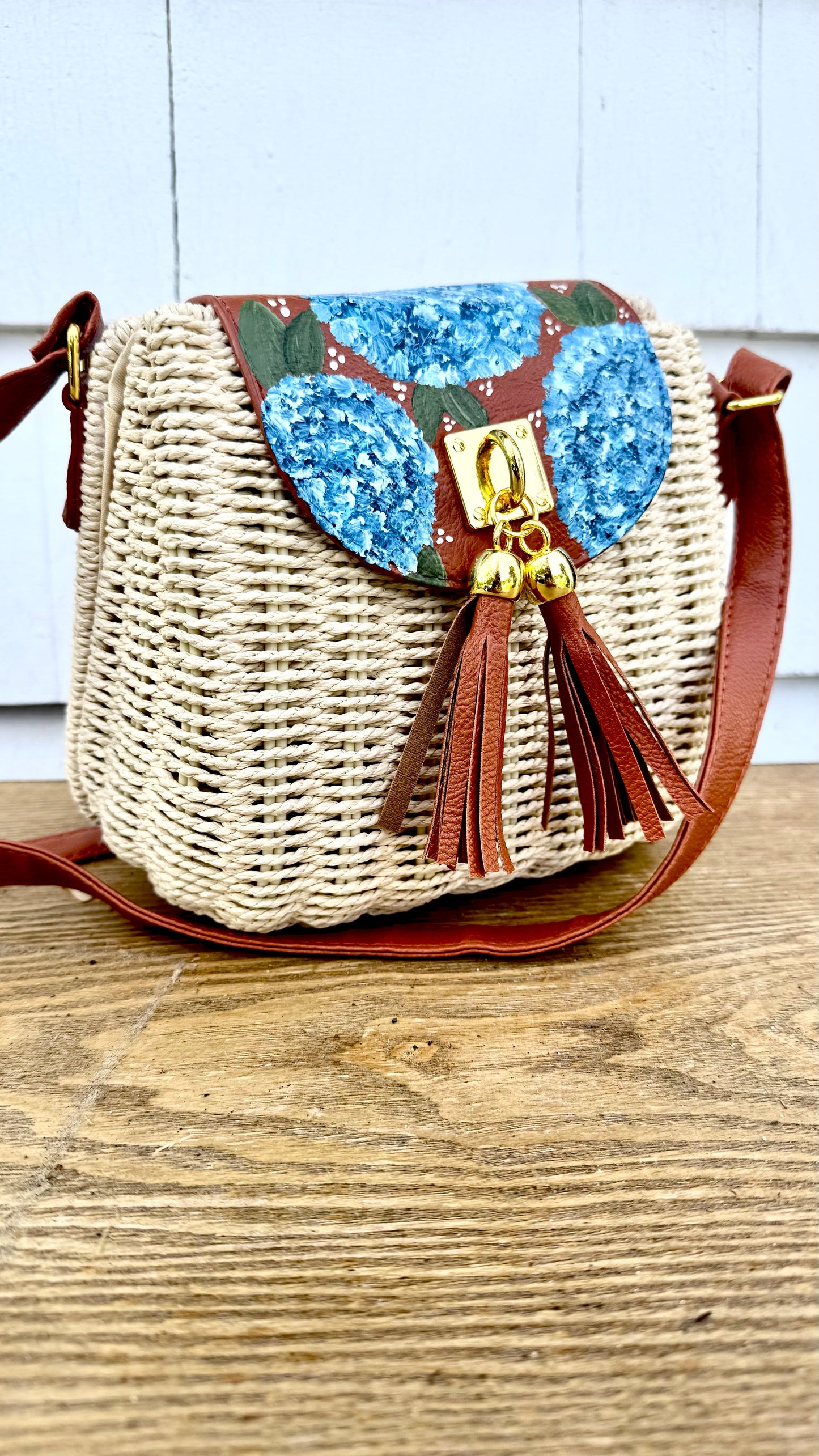 Hydrangea Collection- Hand Painted Straw Bags