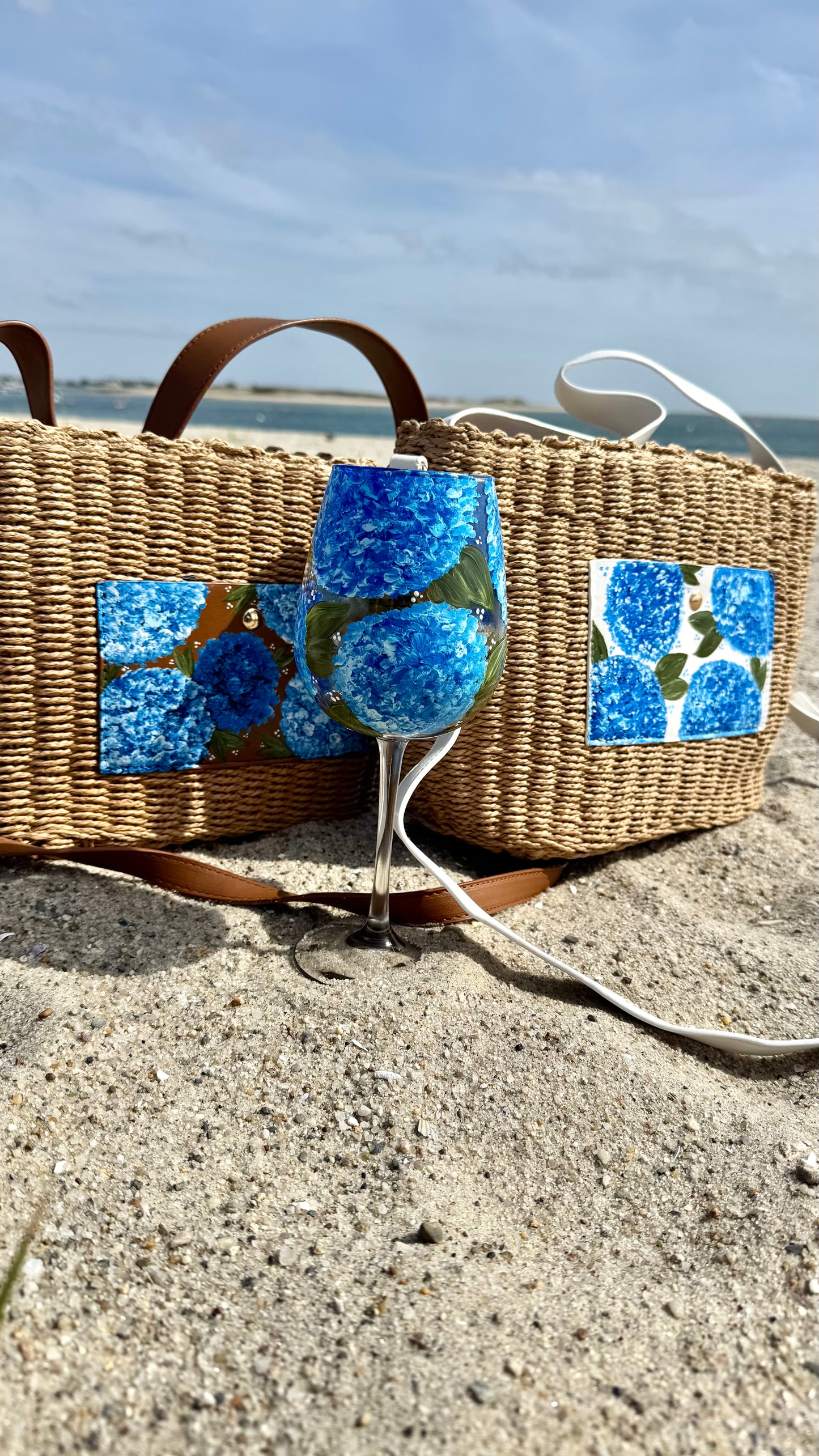 Hydrangea Collection- Hand Painted Straw Bags