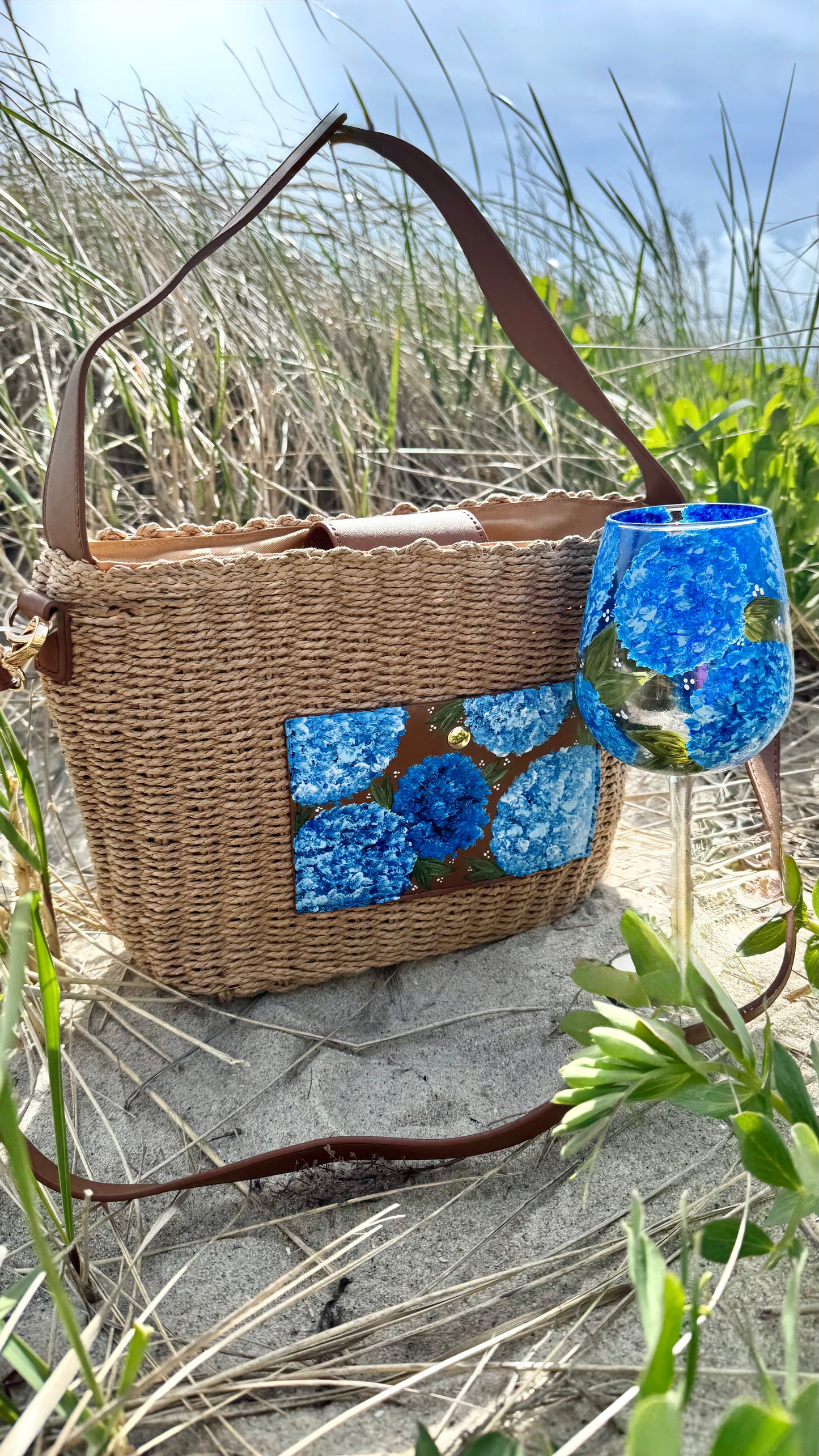 Hydrangea Collection- Hand Painted Straw Bags