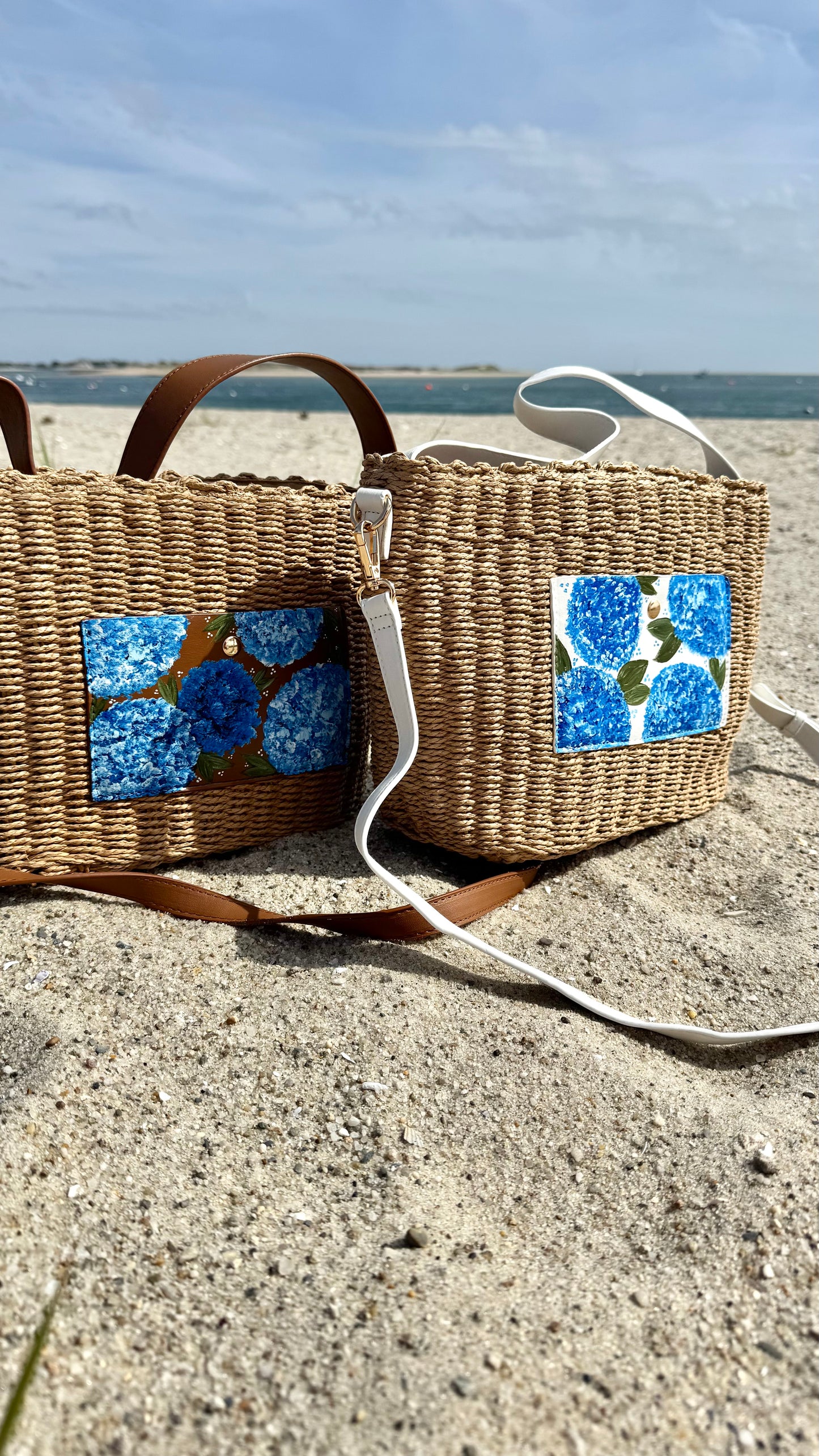 Hydrangea Collection- Hand Painted Straw Bags