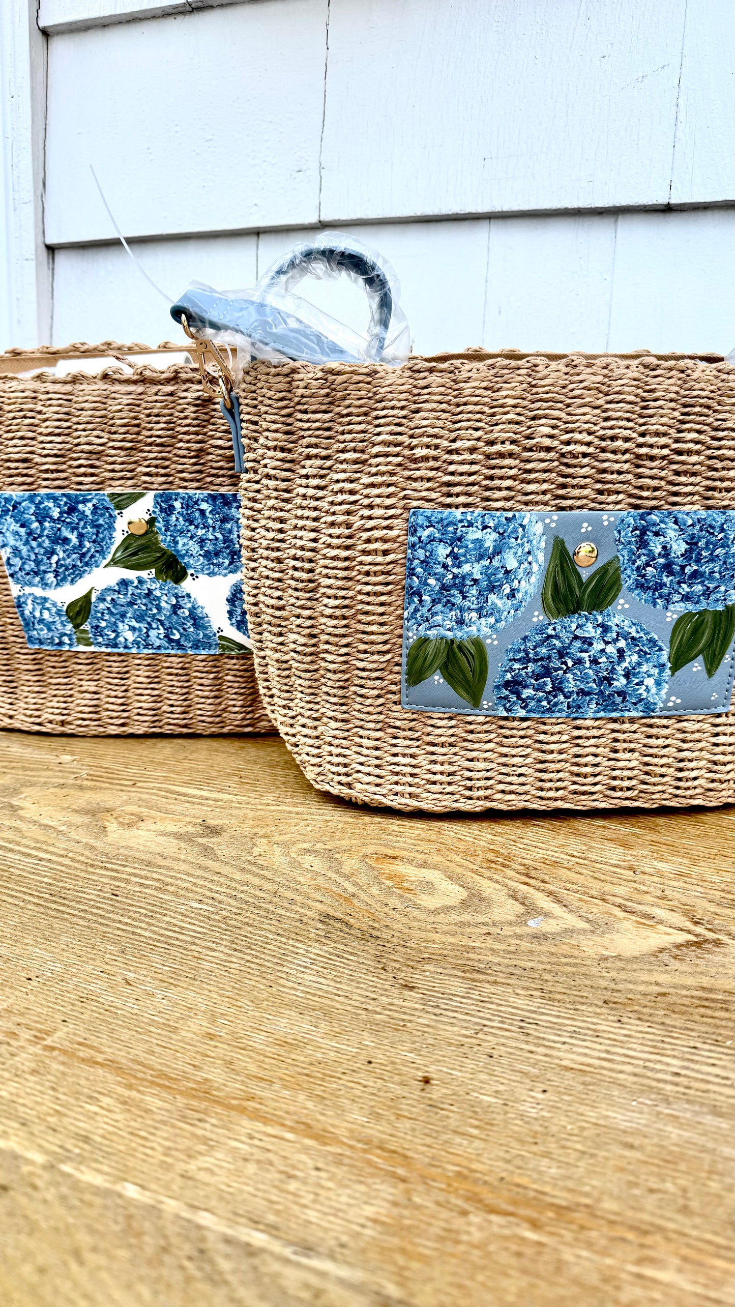 Hydrangea Collection- Hand Painted Straw Bags
