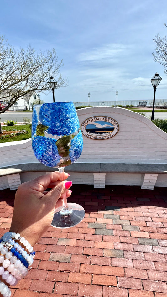 Hydrangea Collection - Hand Painted Wine Glass