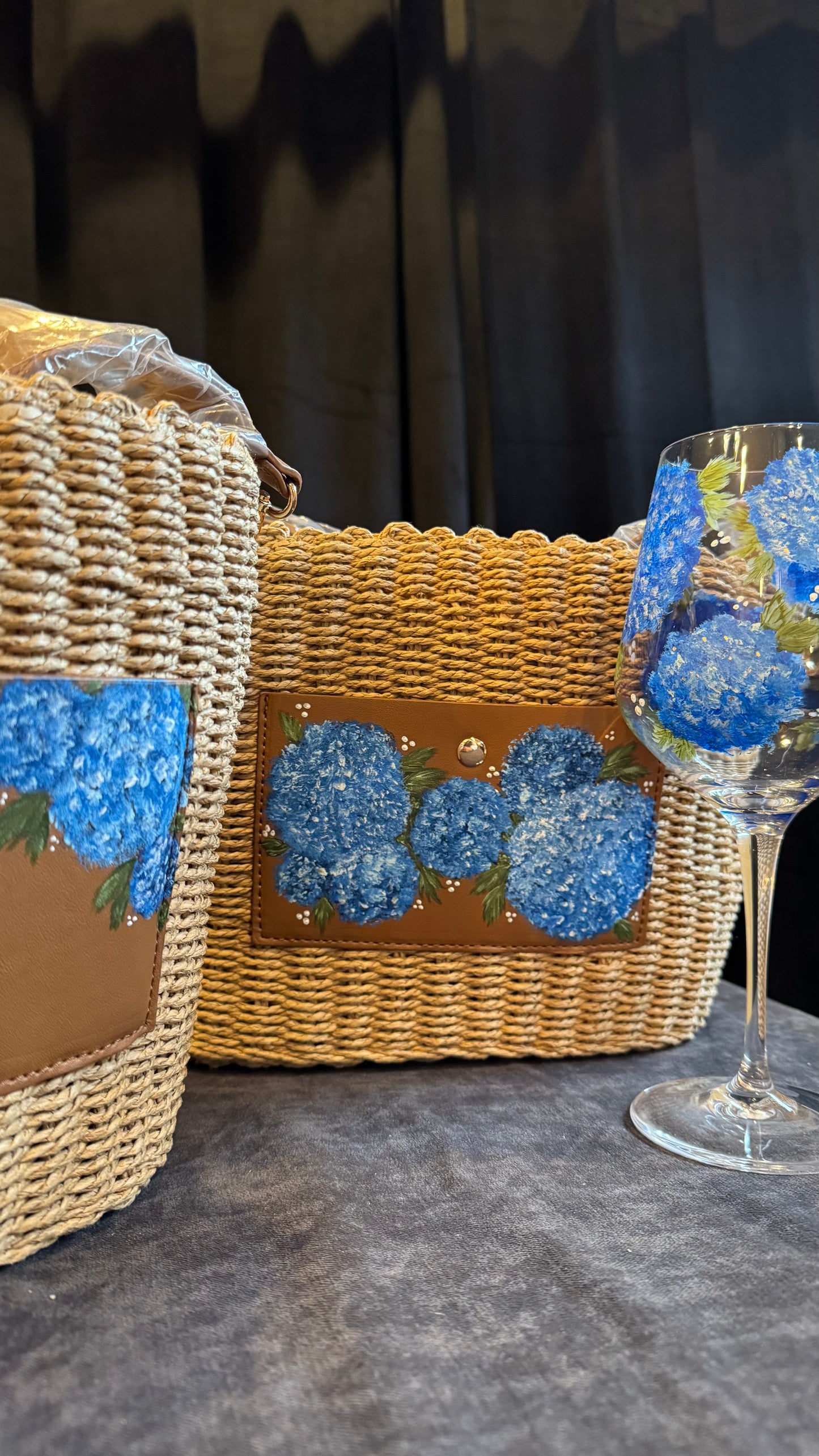Hydrangea Collection- Hand Painted Straw Bags